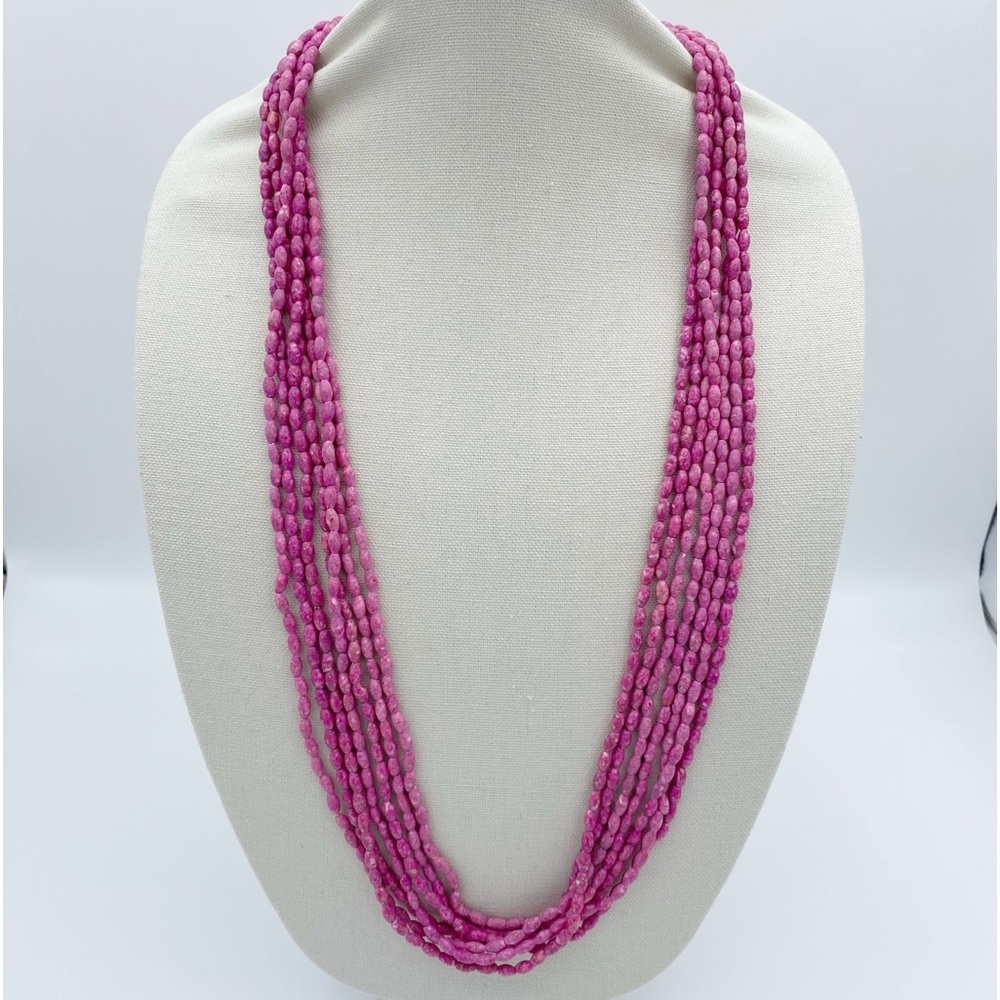 Natural Stone Beaded Necklaces 7 Stands Of Pink Beaded Necklaces